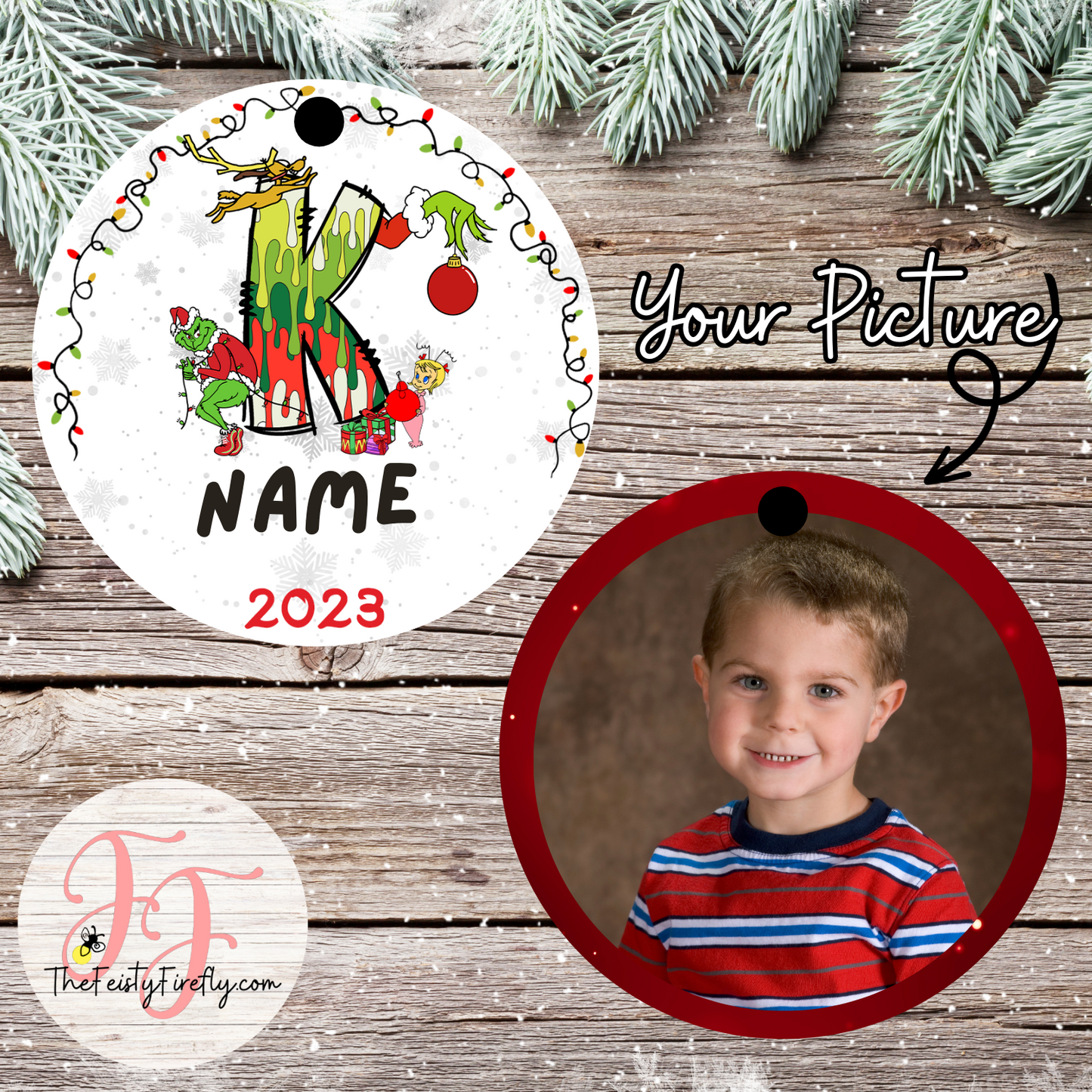 Grinchy Christmas Letter- Photo Ornament- Circle