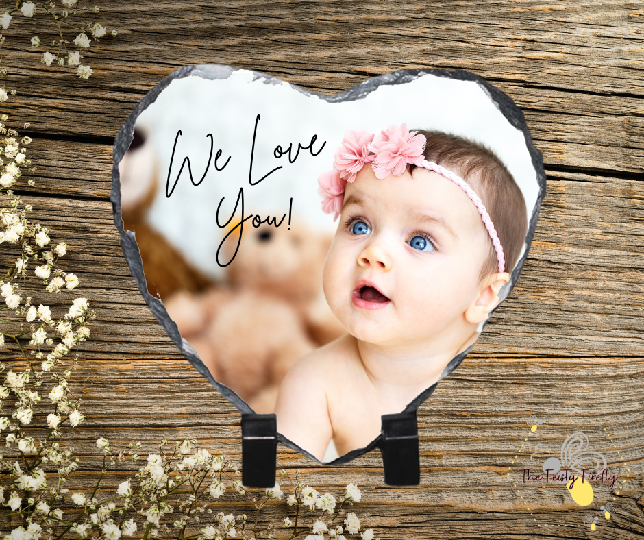 "We love you!" Rock Photo Slate- Heart