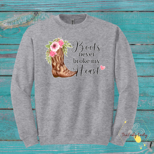 Adult Watercolor "Boots never broke my Heart" Valentine's Day- Sweatshirt (2 colors)