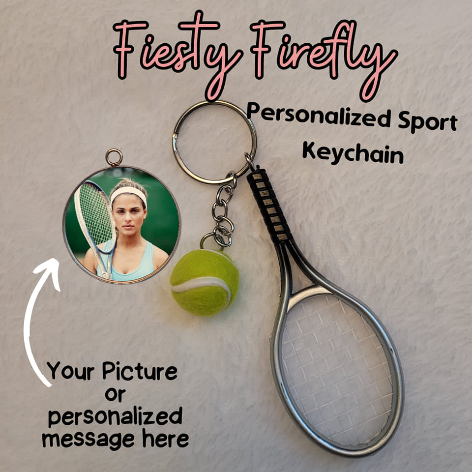 Personalized Tennis Racquet and Ball Key Chain