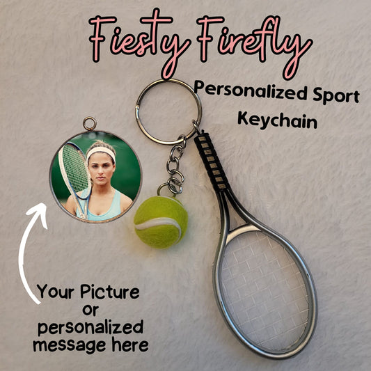 Personalized Tennis Racquet and Ball Key Chain