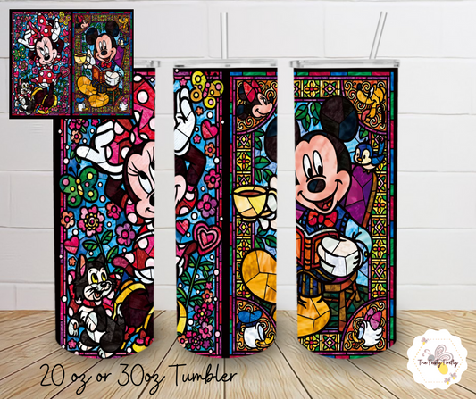 Stained Glass Mickey and Minnie- Skinny Tumbler
