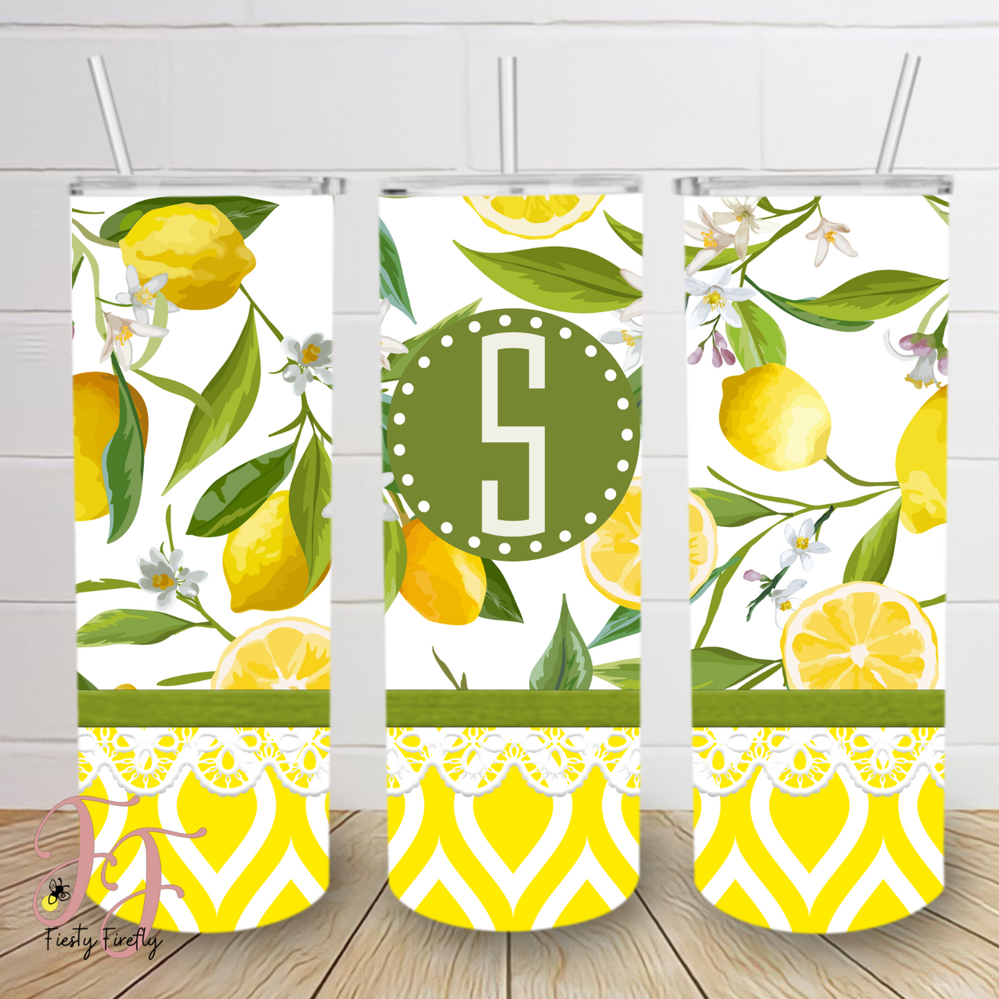 "Lemons and Lace" Monogrammed Skinny Tumbler