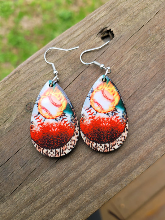 Baseball on Fire Earrings