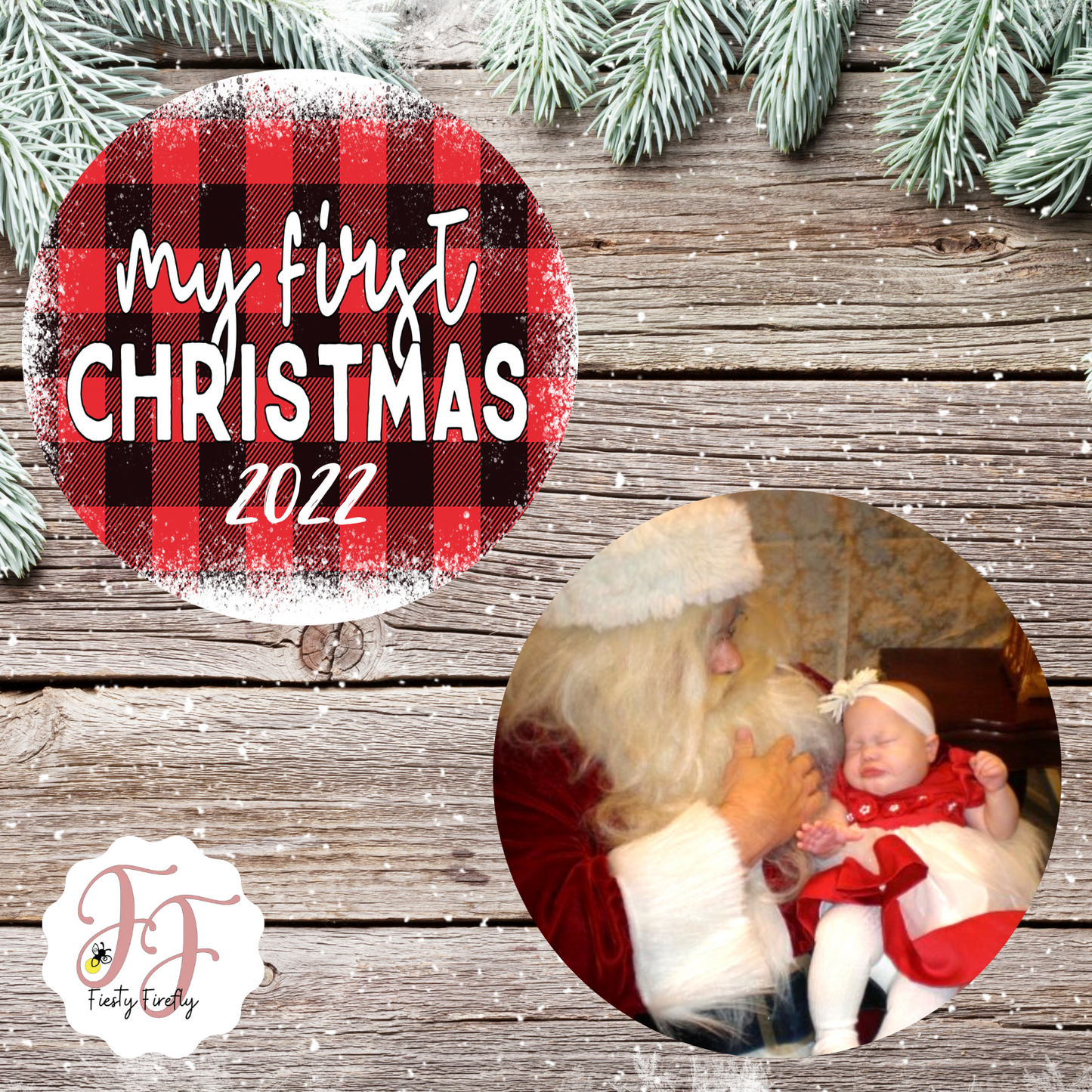 "My First Christmas" Personalized Photo Ornament- Circle