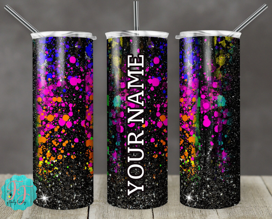 Black Glitter with Neon "Spray Paint" - 20oz Skinny Tumbler
