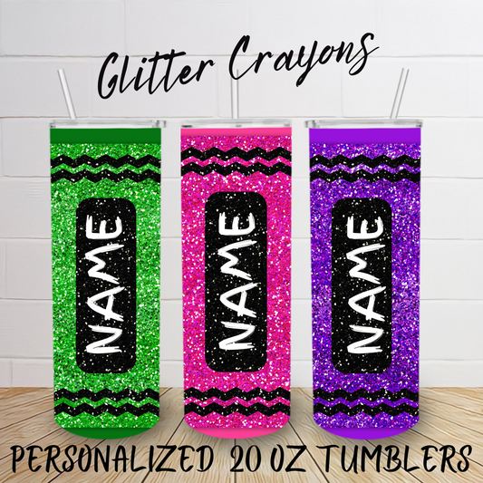 Glitter Crayon- Personalized 20oz Skinny Tumbler
