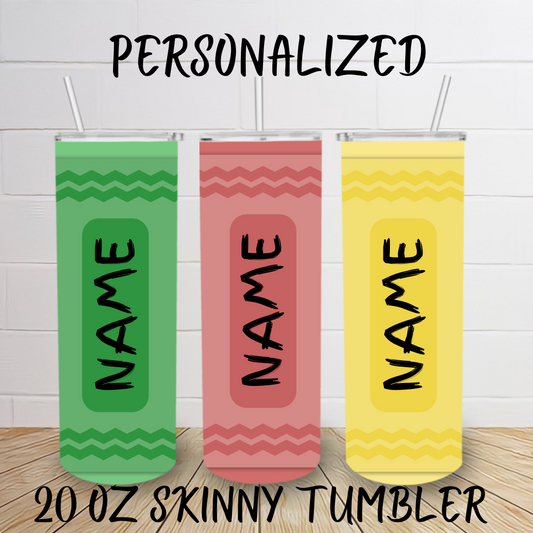 Pastel Crayon- Personalized 20oz Skinny Tumbler