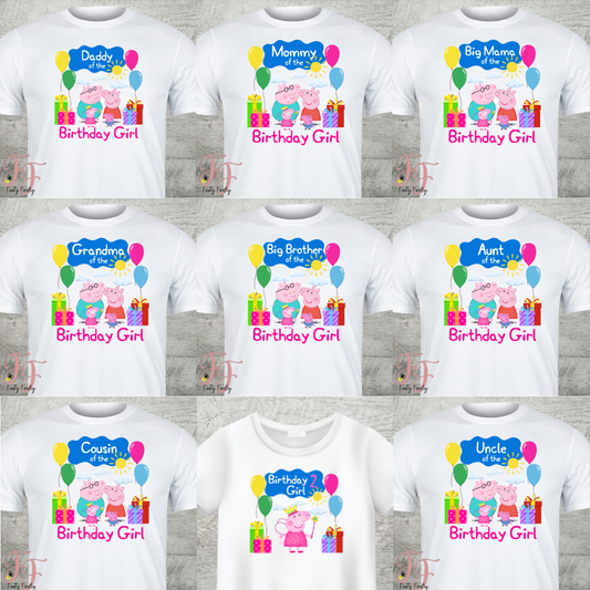 Peppa Pig "Birthday Girl" Family Member Themed Shirts