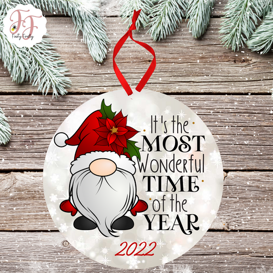 Gnome "..Most Wonderful Time..." - Photo Ornament- Circle